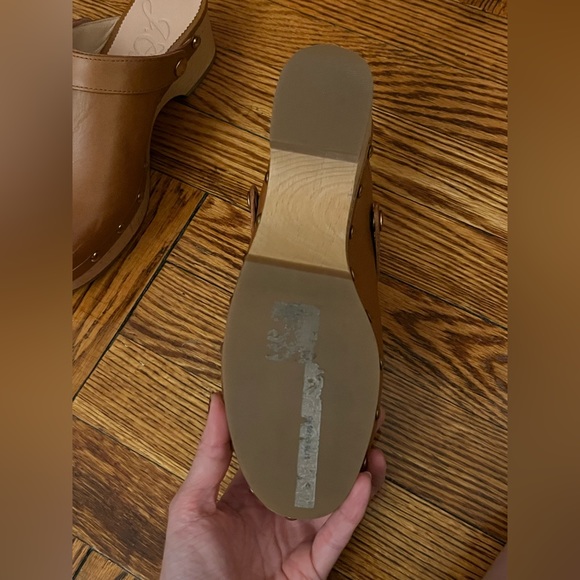 J. Crew Studded Camel Leather Convertible Wooden Clogs - Picture 11 of 12